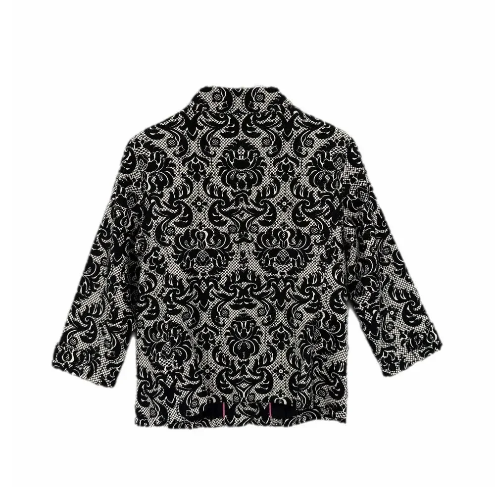 Talbots NEW Petite Black White Cotton Damask Blazer Professional Work Jacket
